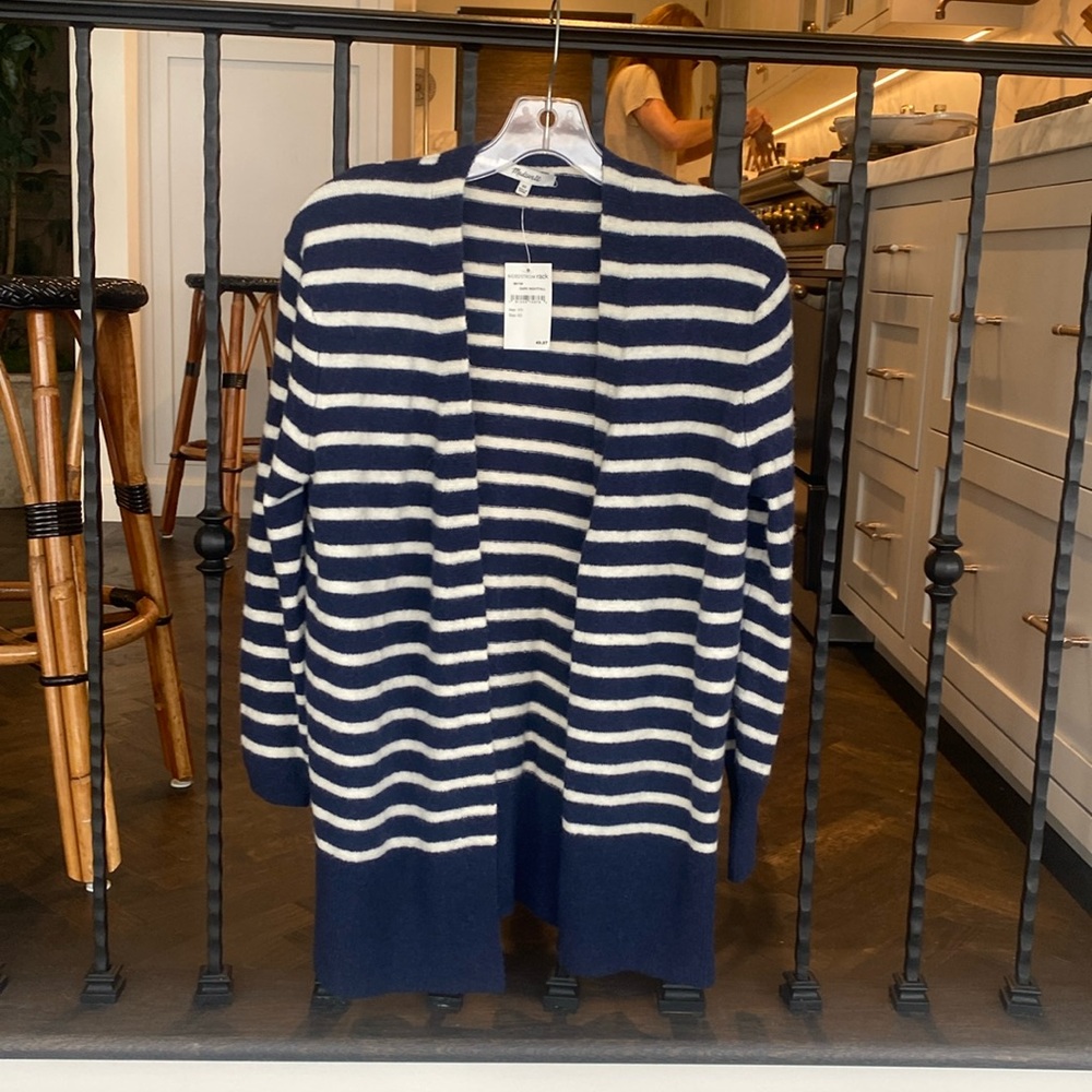 Cozy blue and white stripped cardigan by MADEWELL - never worn!